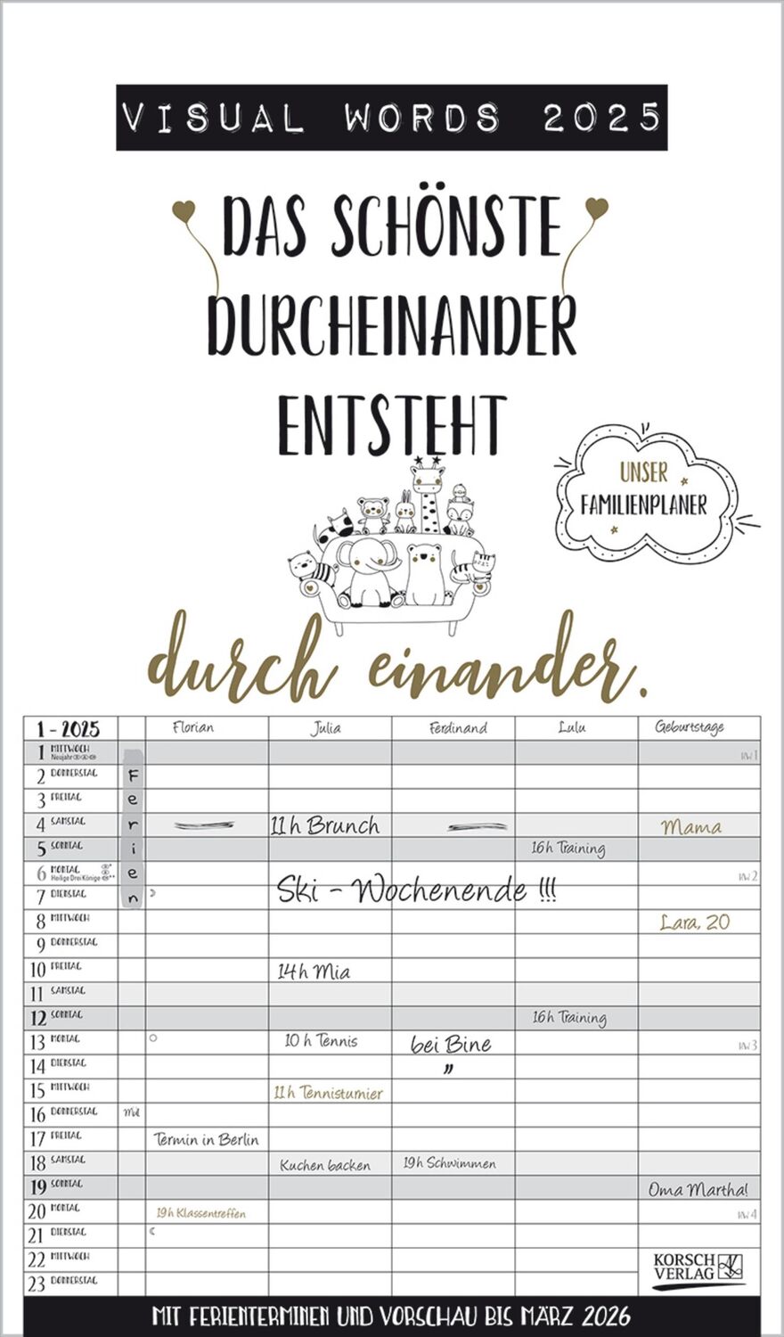 Cover: 9783731877103 | Visual Words Familienplaner 2025 | Verlag Korsch | Kalender | 14 S.