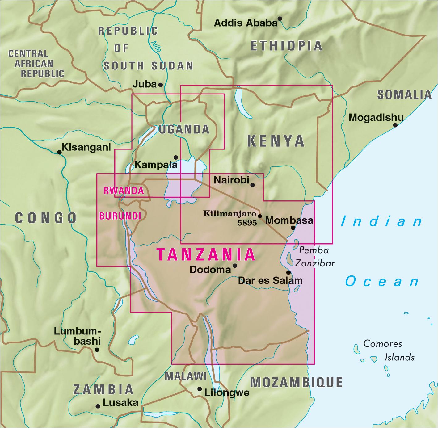 Rückseite: 9783865741172 | Nelles Map Tanzania - Rwanda - Burundi 1:1 500 000 | (Land-)Karte