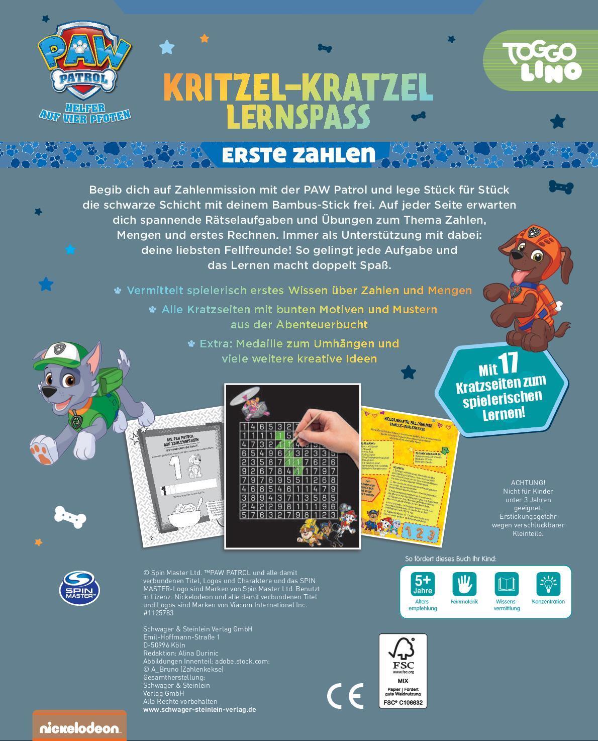 Rückseite: 9783849941949 | PAW Patrol Kritzel-Kratzel-Lernspaß: Erste Zahlen | Verlag | Buch