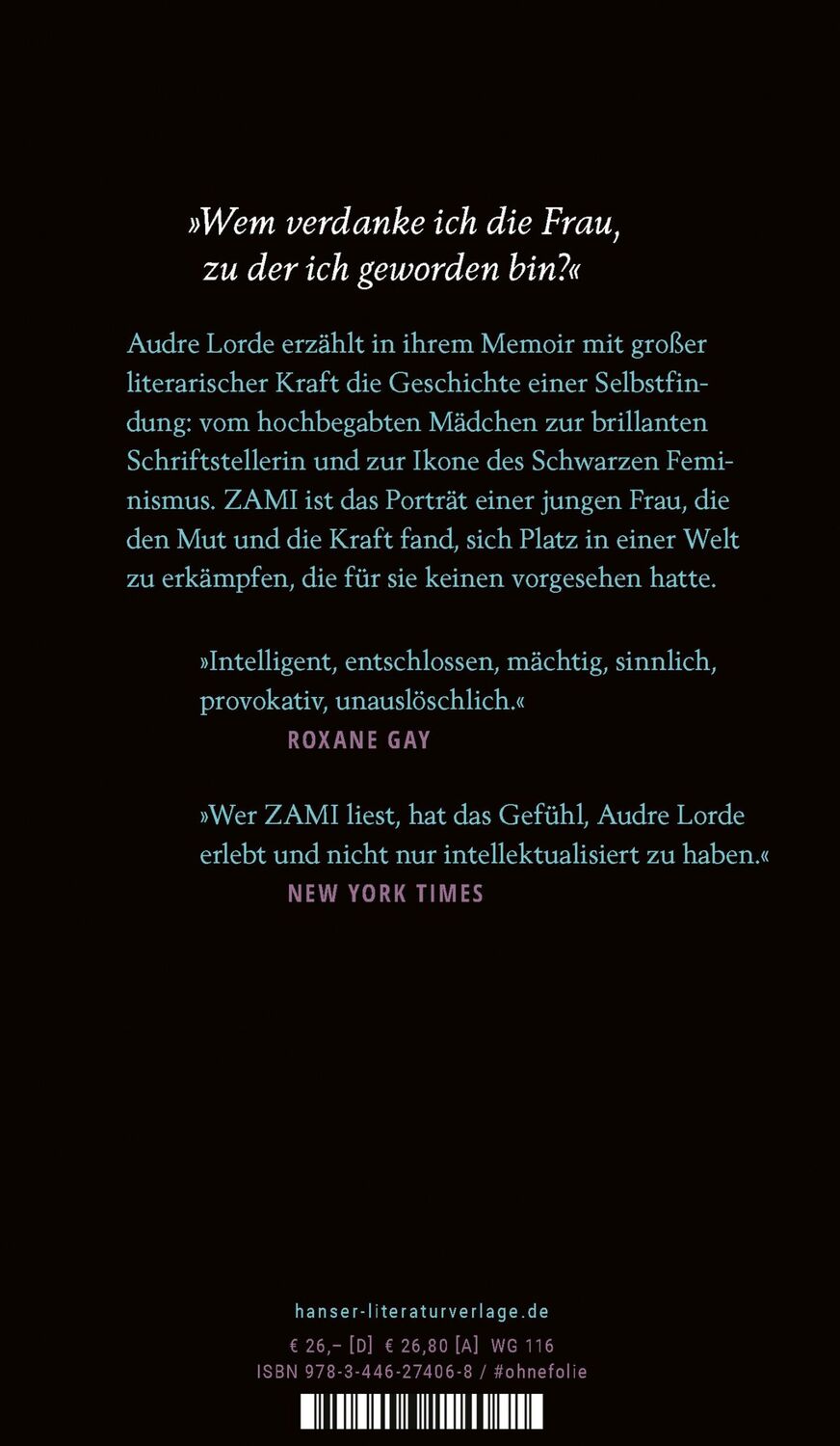 Bild: 9783446274068 | Zami | Eine neue Schreibweise meines Namens | Audre Lorde | Buch