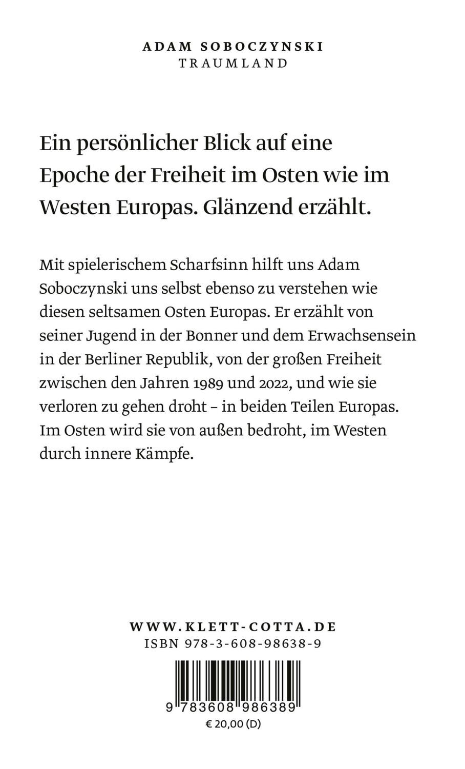 Rückseite: 9783608986389 | Traumland | Der Westen, der Osten und ich | Adam Soboczynski | Buch