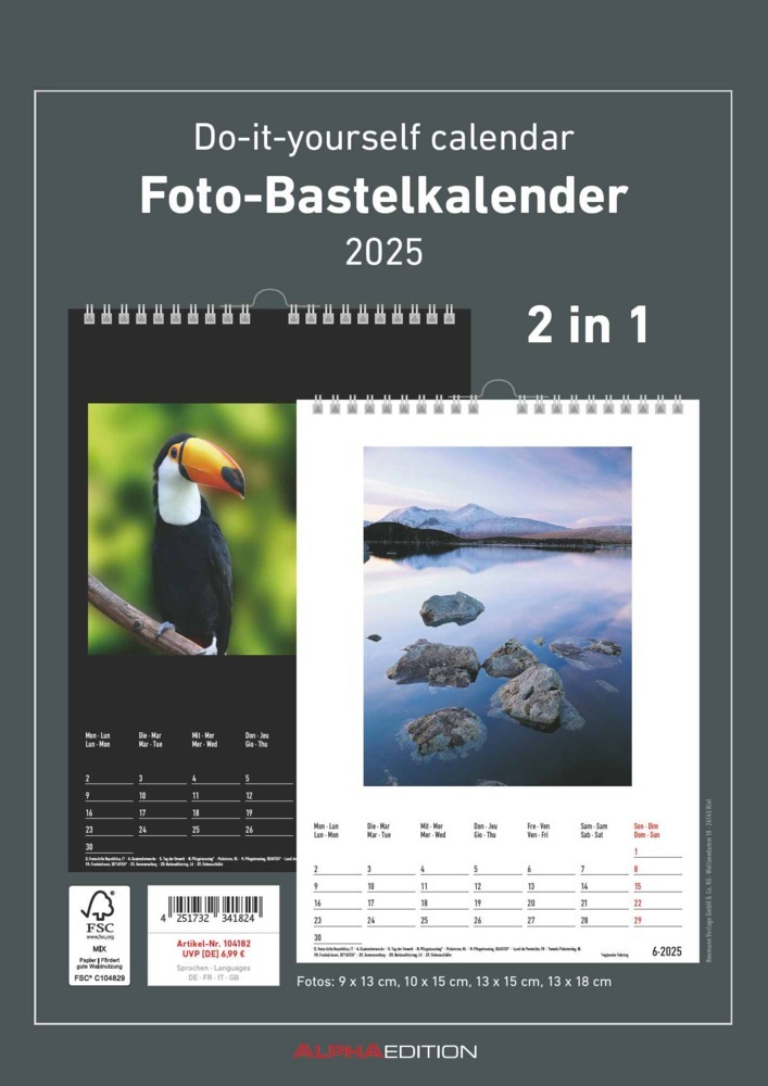 Cover: 4251732341824 | Alpha Edition - Foto-Bastelkalender 2025 schwarz und weiß,...