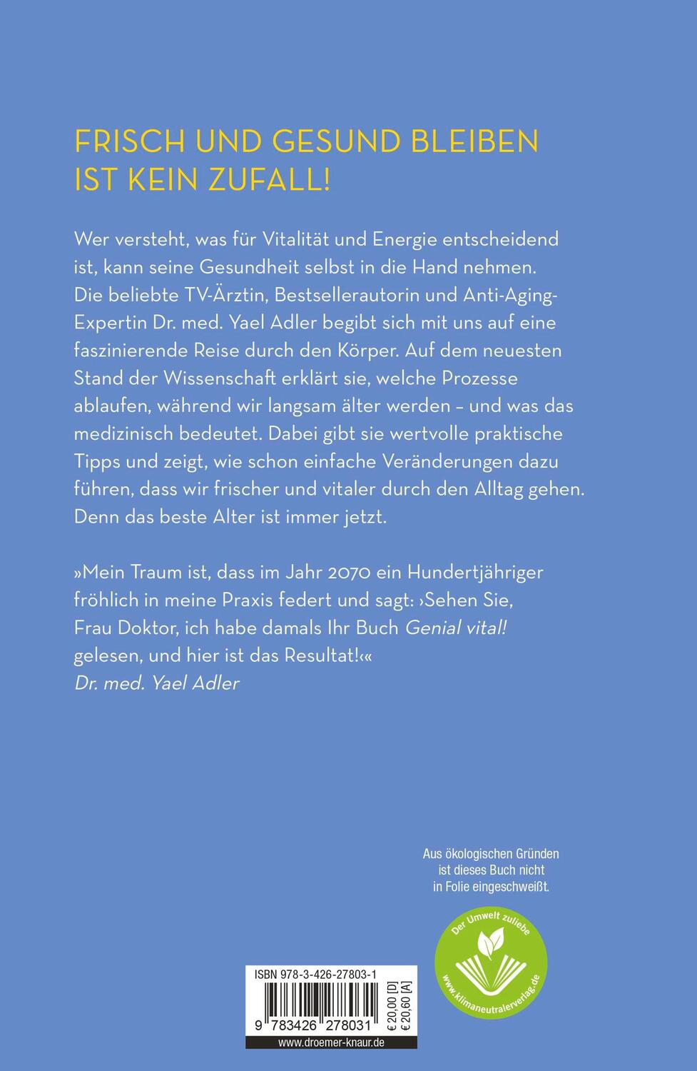 Rückseite: 9783426278031 | Genial vital! | Yael Adler | Buch | 400 S. | Deutsch | 2023 | Droemer