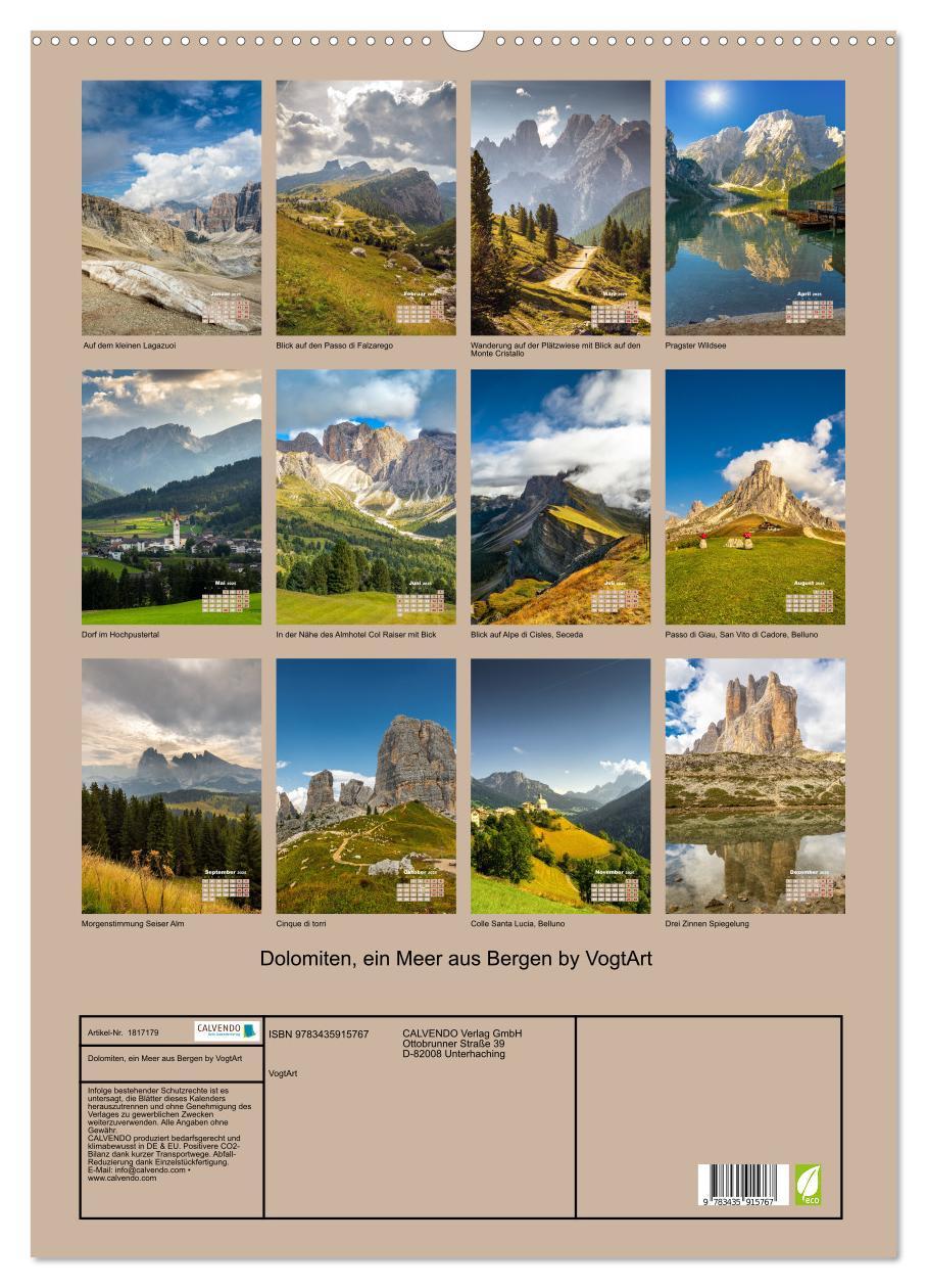 Bild: 9783435915767 | Dolomiten, ein Meer aus Bergen by VogtArt (Wandkalender 2025 DIN A2...