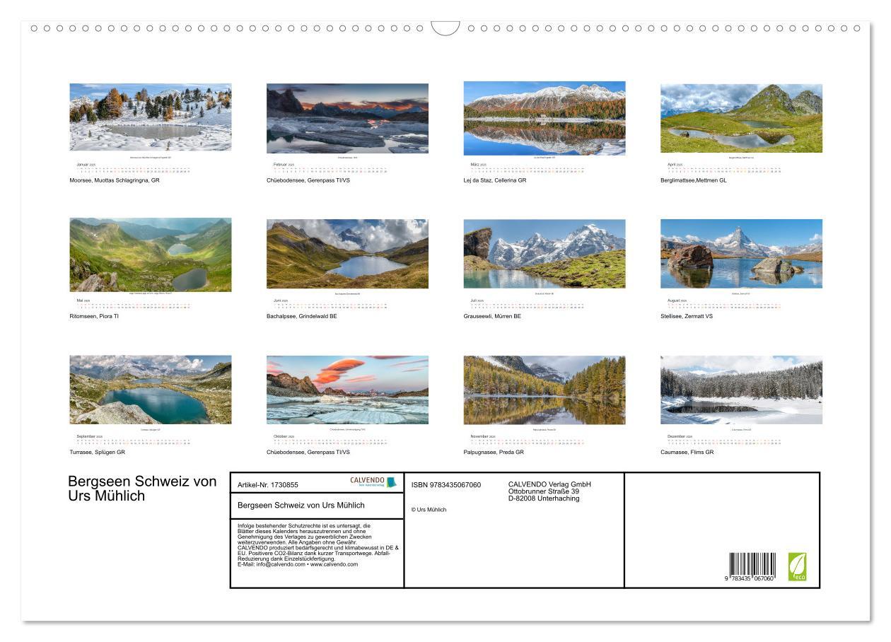 Bild: 9783435067060 | Bergseen Schweiz von Urs Mühlich (Wandkalender 2025 DIN A2 quer),...