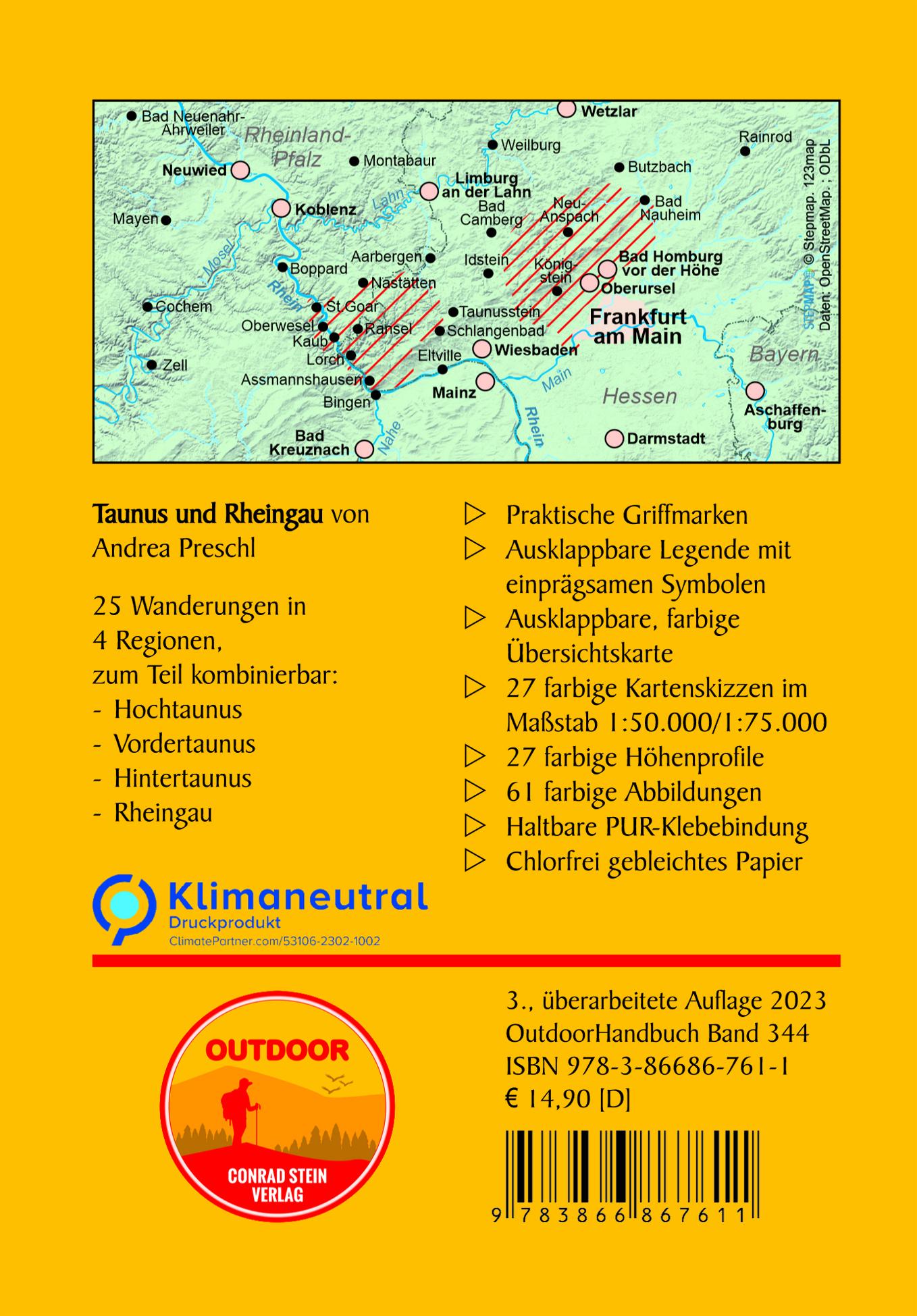 Rückseite: 9783866867611 | Taunus und Rheingau | Andrea Preschl | Taschenbuch | Outdoor Regional