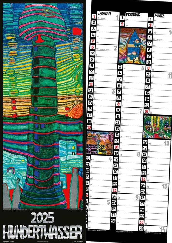 Cover: 9783910430174 | Hundertwasser Streifenkalender Art 2025 | Wörner Verlag GmbH | 6 S.