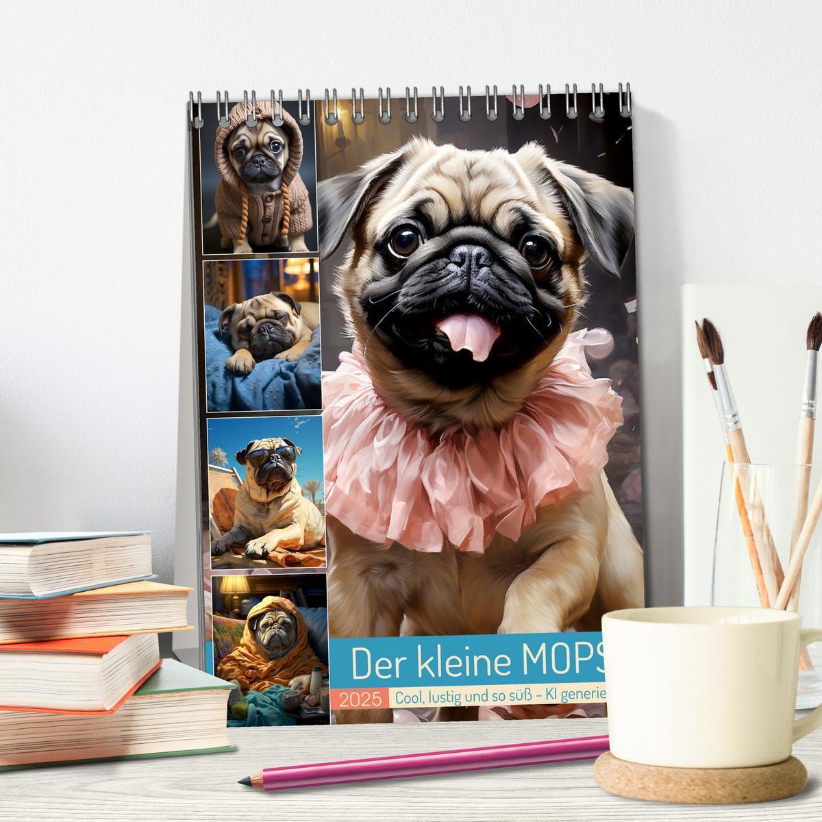 Bild: 9783435849529 | Der kleine Mops (Tischkalender 2025 DIN A5 hoch), CALVENDO...