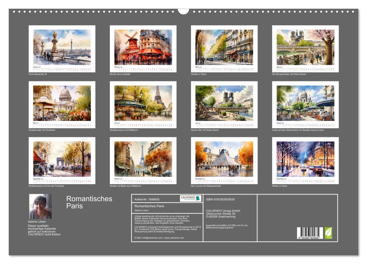 Bild: 9783383825835 | Romantisches Paris (Wandkalender 2025 DIN A2 quer), CALVENDO...