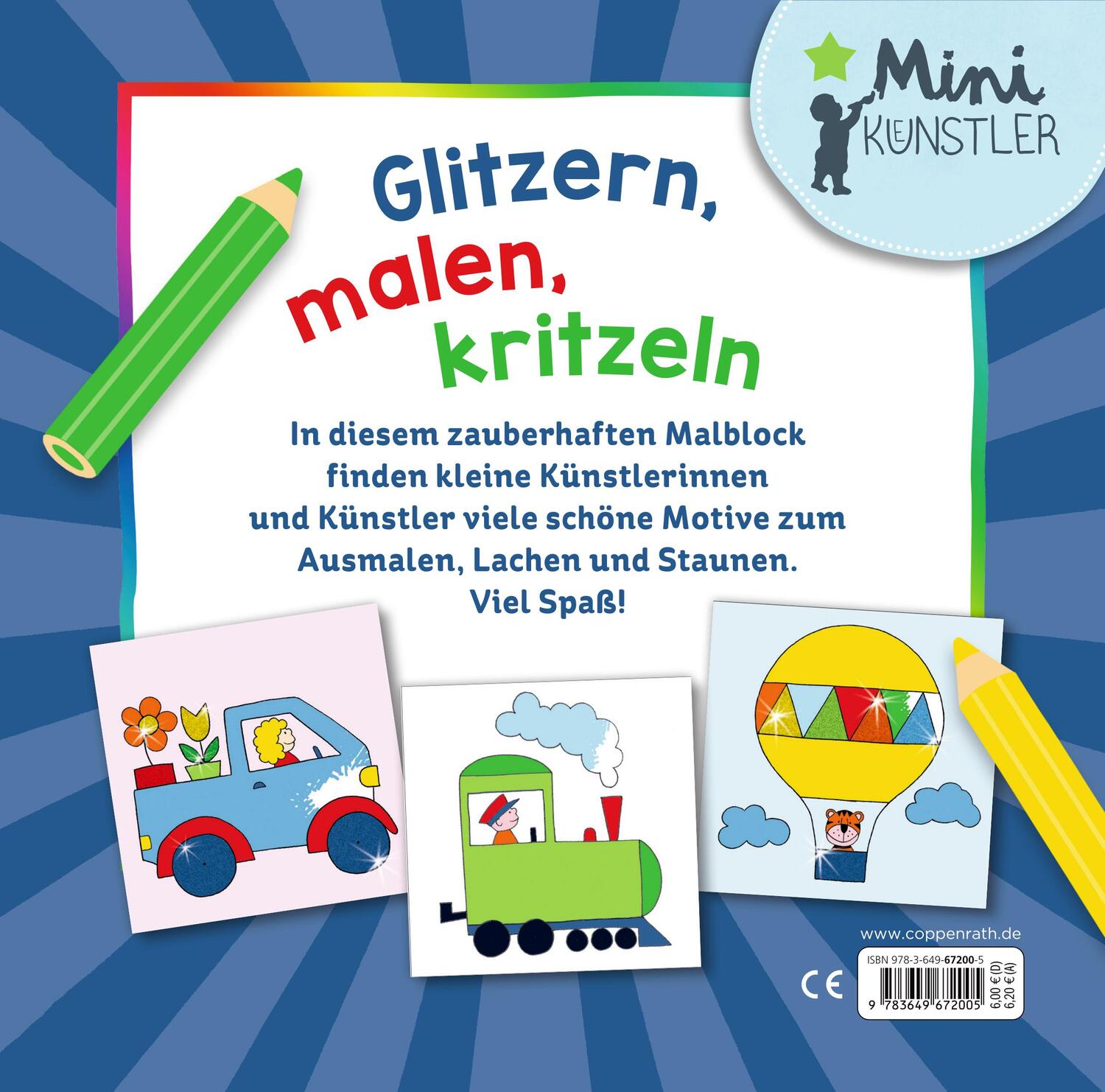 Rückseite: 9783649672005 | Mein erster Glitzer-Malspaß - Fahrzeuge | Mit 16 bunten Glitzerseiten