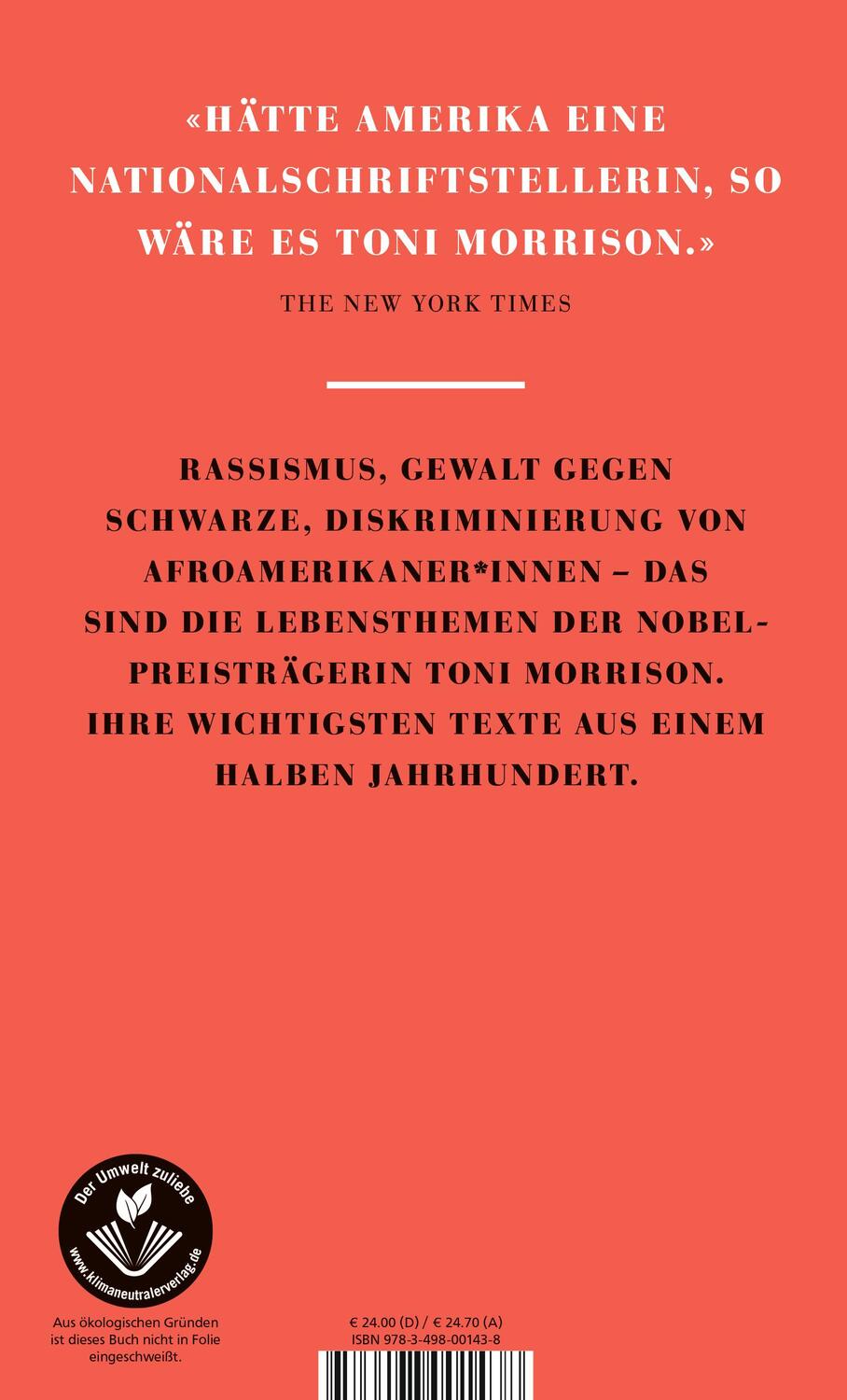 Rückseite: 9783498001438 | Selbstachtung | Ausgewählte Essays | Toni Morrison | Buch | Deutsch