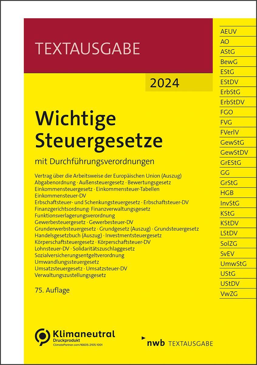 Cover: 9783482684555 | Wichtige Steuergesetze | mit Durchführungsverordnungen | Bundle | 2024