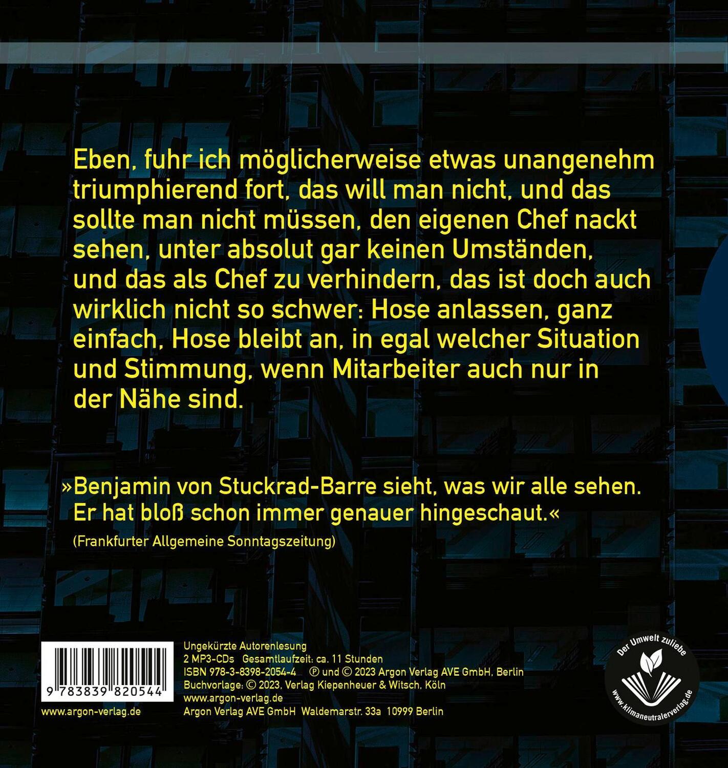 Rückseite: 9783839820544 | Noch wach? | Roman | Benjamin von Stuckrad-Barre | MP3 | 2 Audio-CDs