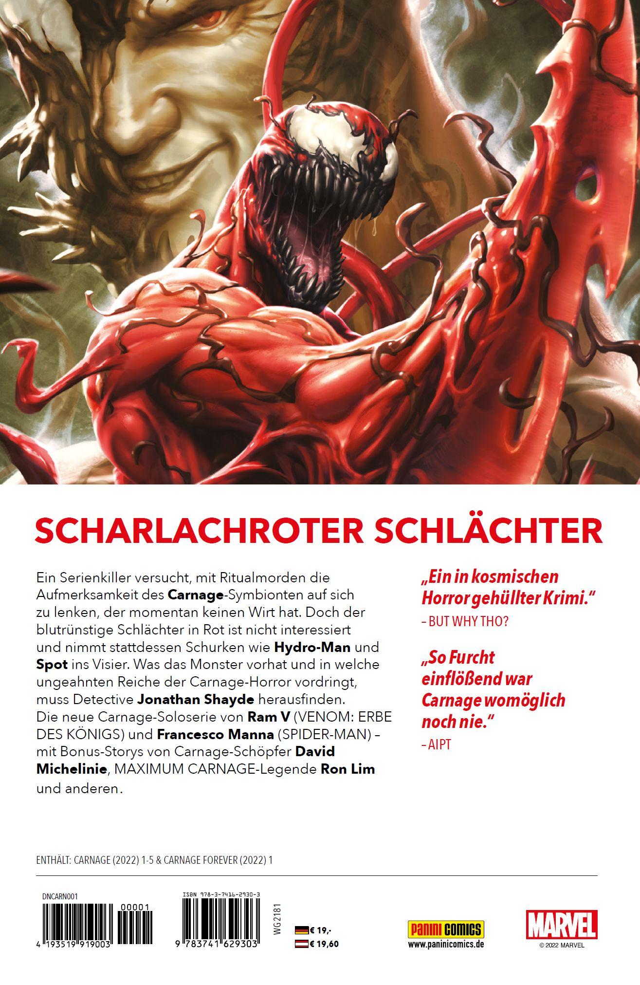 Rückseite: 9783741629303 | Carnage - Neustart | Bd. 1: Albtraum in rot | Johnson (u. a.) | Buch