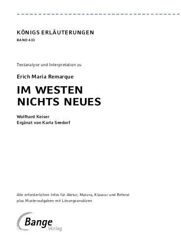 Bild: 9783804420915 | Im Westen nichts Neues von Erich Maria Remarque - Textanalyse und...