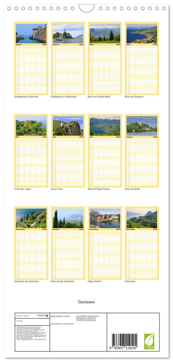 Bild: 9783457119105 | Familienplaner 2025 - Gardasee mit 5 Spalten (Wandkalender, 21 x 45...