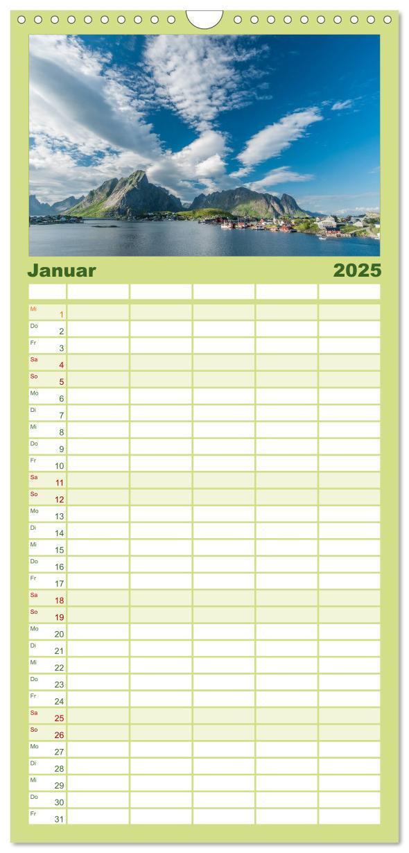 Bild: 9783457113103 | Familienplaner 2025 - Norwegen mit 5 Spalten (Wandkalender, 21 x 45...