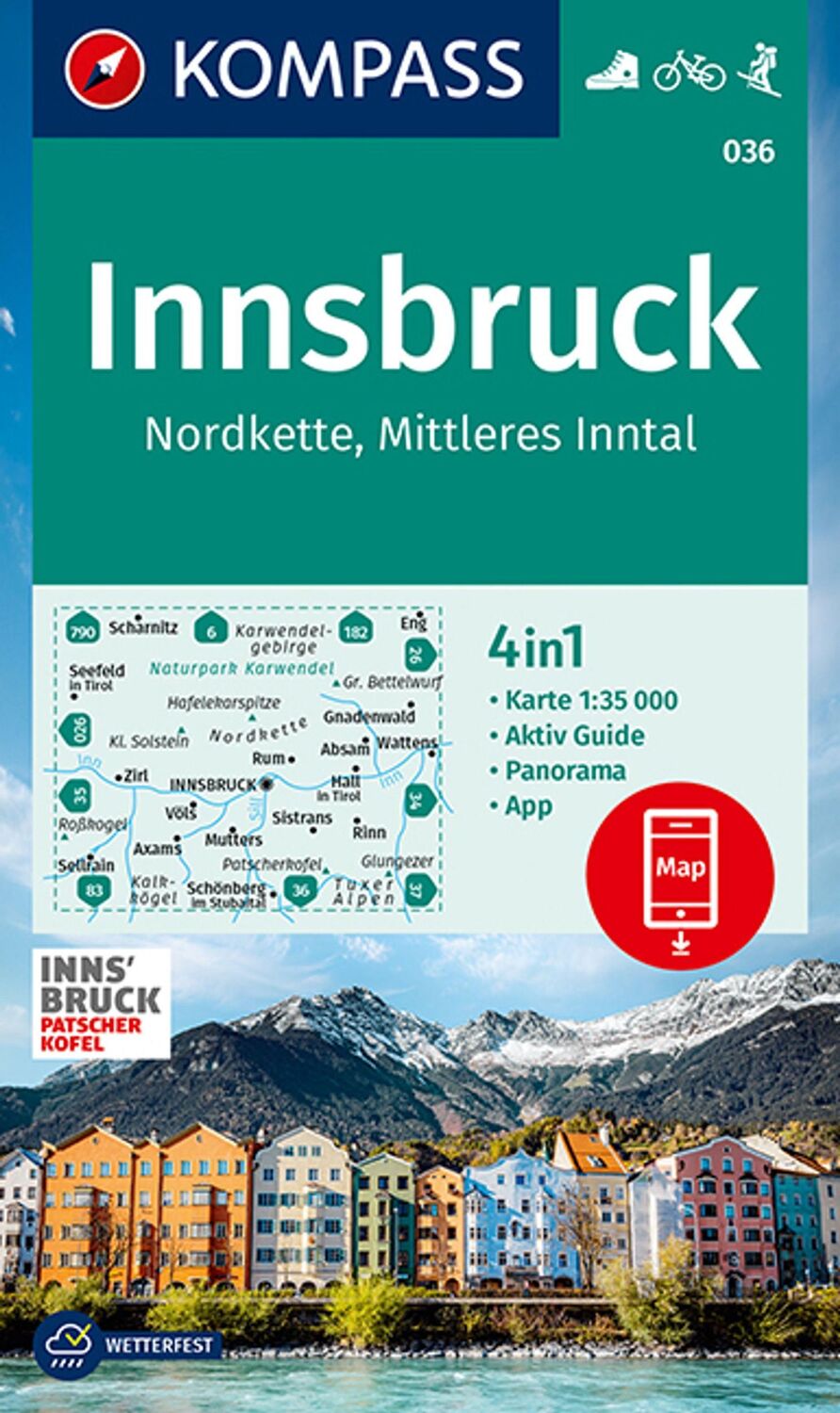 Cover: 9783990448618 | KOMPASS Wanderkarte 036 Innsbruck, Nordkette, Mittleres Inntal...