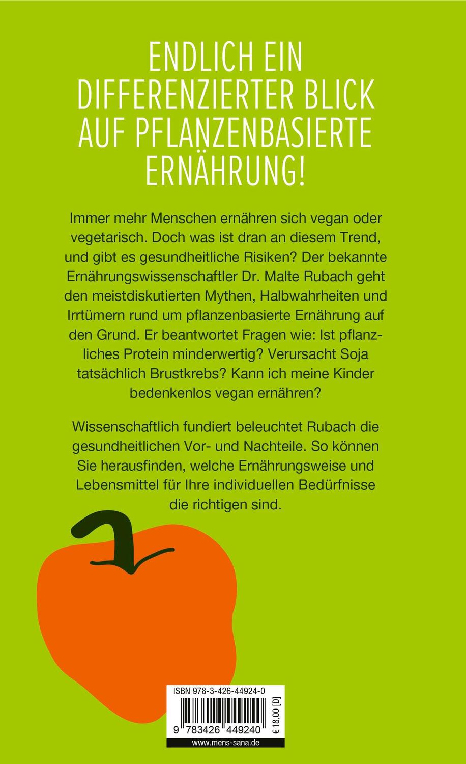 Rückseite: 9783426449240 | Die größten plant-based Ernährungs-Mythen | Malte Rubach | Buch | 2024