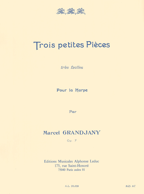 Cover: 9790046200397 | 3 petites pièces très faciles op.7 pour harpe | Alphonse Leduc