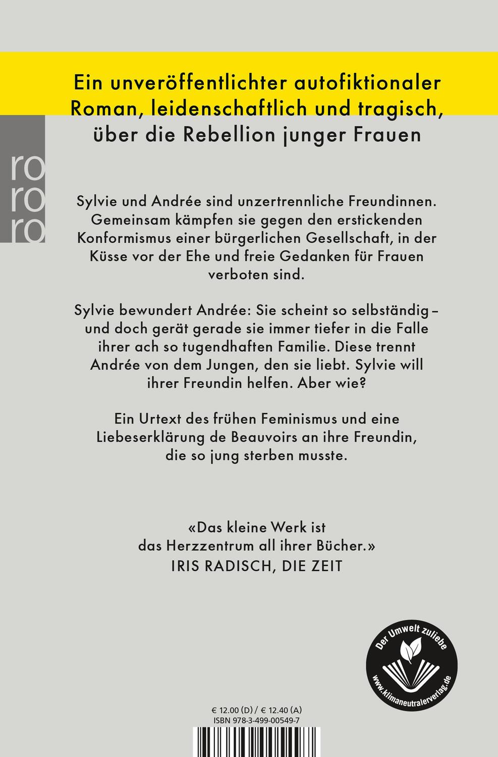 Rückseite: 9783499005497 | Die Unzertrennlichen | Simone De Beauvoir | Taschenbuch | Deutsch