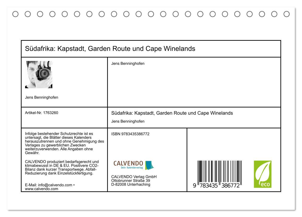 Bild: 9783435386772 | Südafrika: Kapstadt, Garden Route und Cape Winelands (Tischkalender...