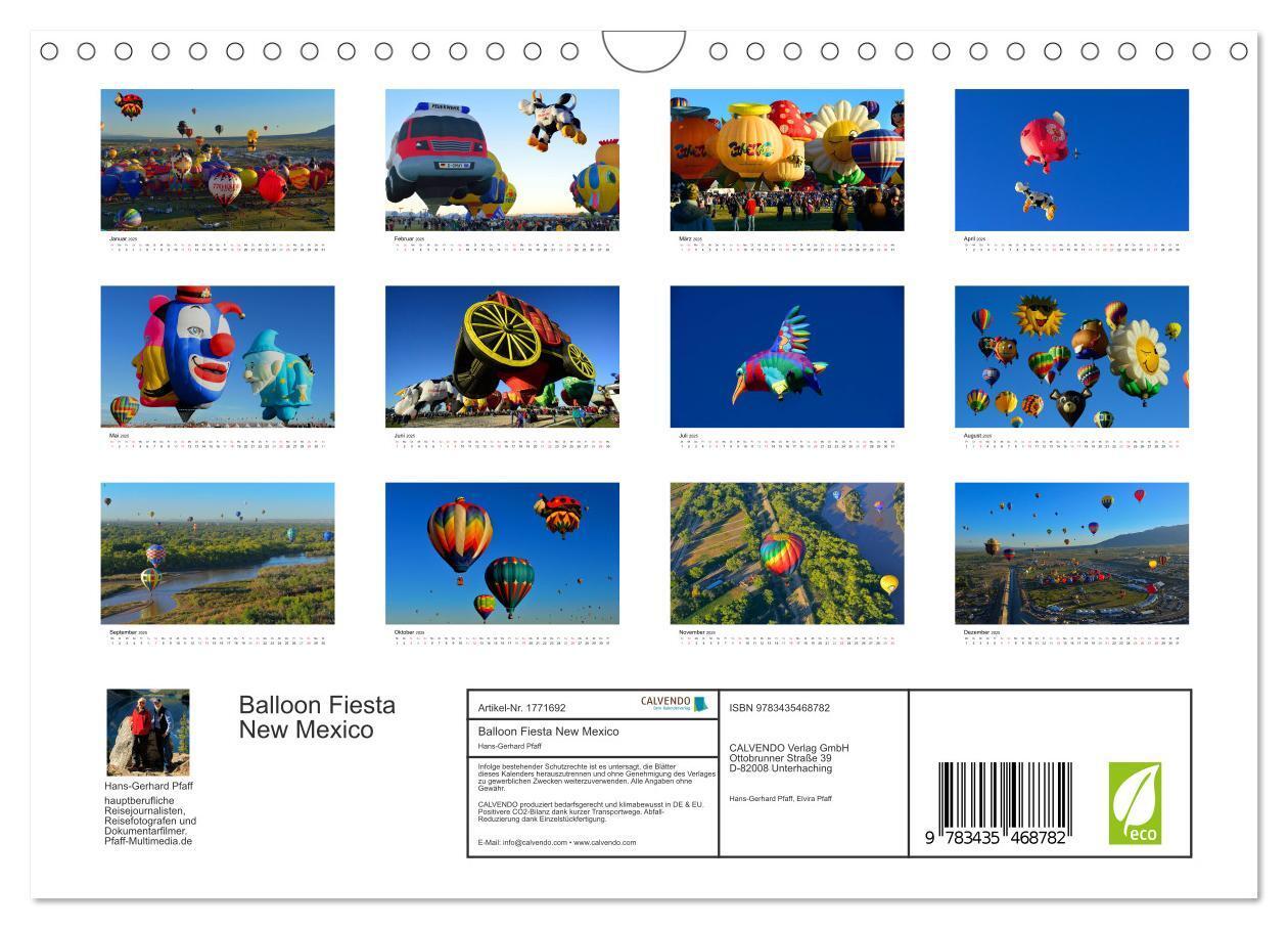 Bild: 9783435468782 | Balloon Fiesta New Mexico (Wandkalender 2025 DIN A4 quer), CALVENDO...