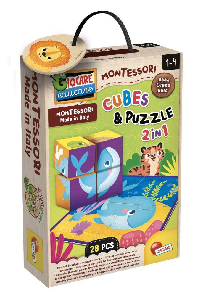 Cover: 8008324098347 | MONTESSORI Holz 2 in 1 Cube und Puzzle | Spiel | Kartonschachtel