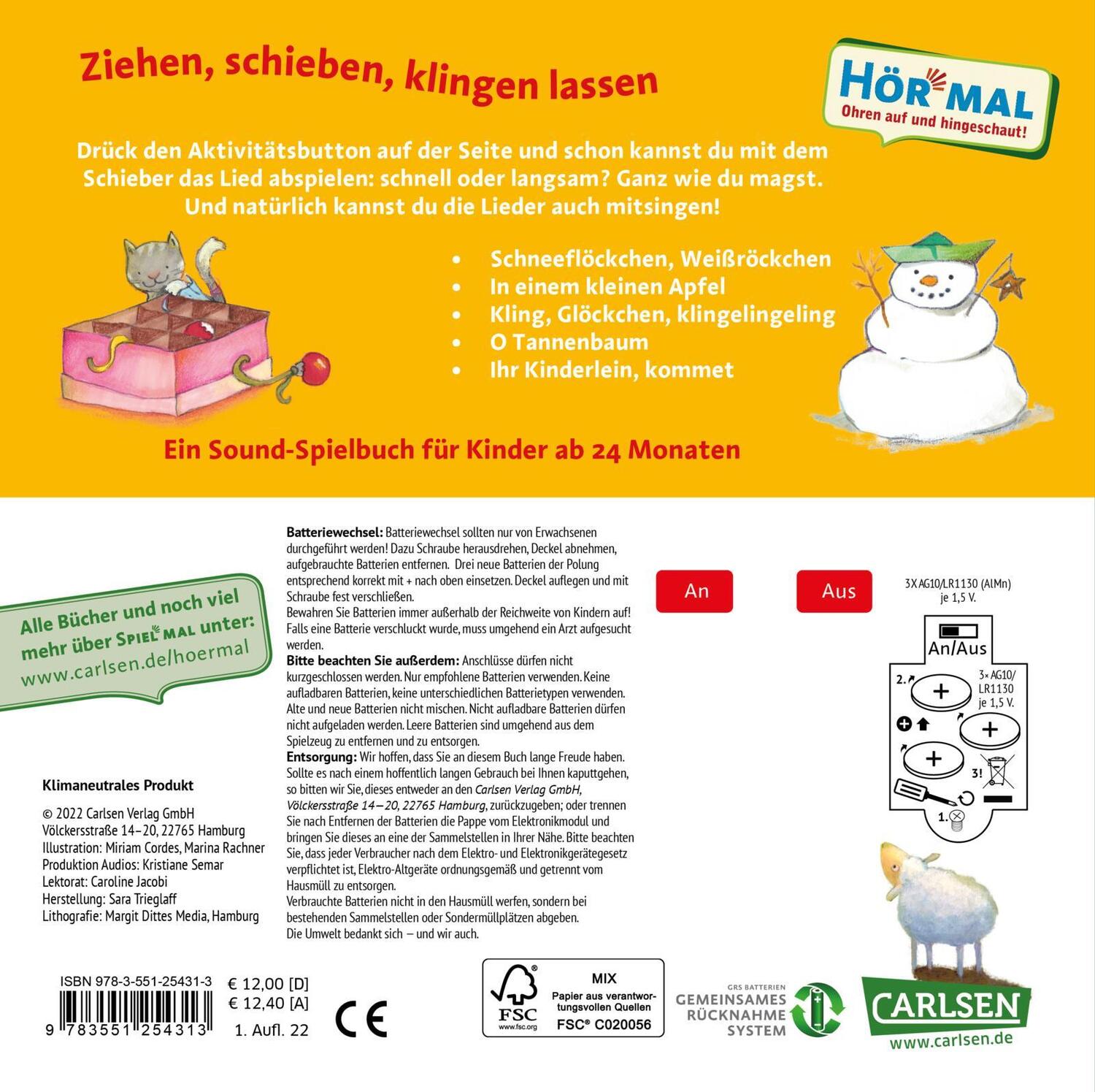 Rückseite: 9783551254313 | Spiel mal - Weihnachtslieder | Miriam Cordes | Buch | 12 S. | Deutsch