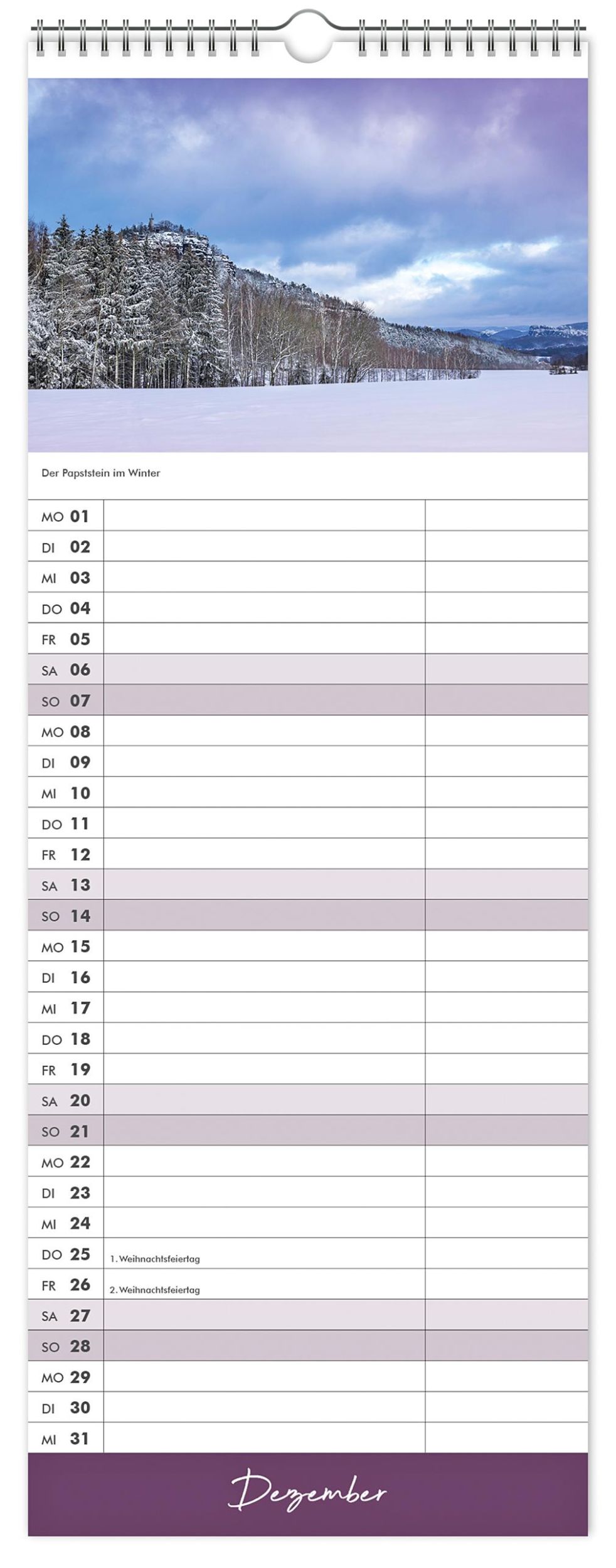 Bild: 9783910680739 | Küchenkalender Sächsische Schweiz 2025 | 15 x 40 cm weißes Kalendarium