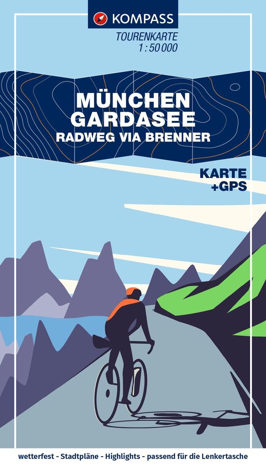 Cover: 9783991542476 | KOMPASS Fahrrad-Tourenkarte München - Gardasee, Radweg via Brenner...