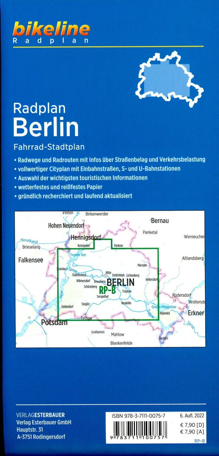 Bild: 9783711100757 | Radplan Berlin | Fahrrad-Stadtplan 1:25.000 | Esterbauer Verlag | 2022