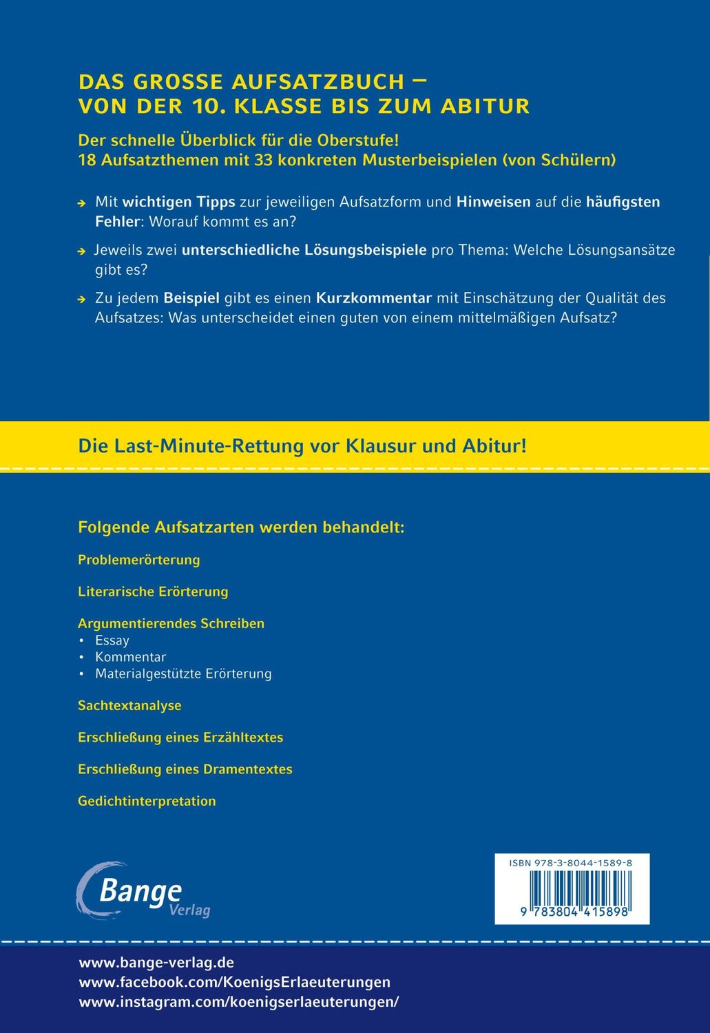 Rückseite: 9783804415898 | Das große Aufsatzbuch für die 10.-12./13. Klasse. | Friepes (u. a.)