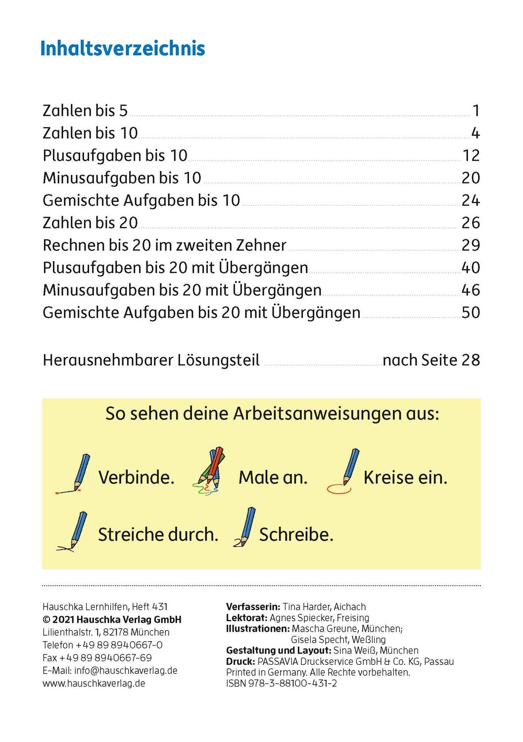 Bild: 9783881004312 | Mein Übungsheft Rechnen lernen 1. Klasse | Tina Harder | Broschüre