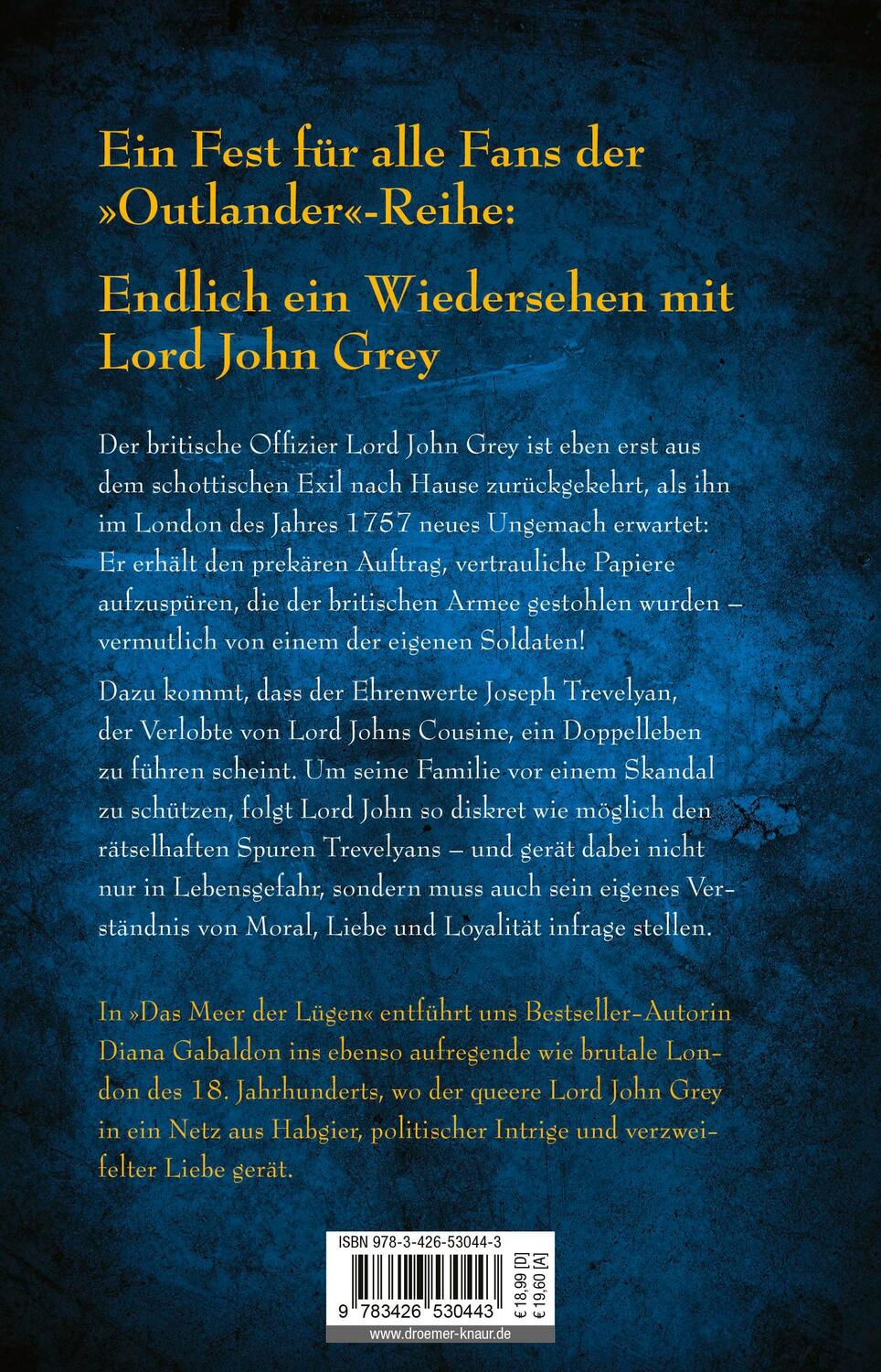 Rückseite: 9783426530443 | Das Meer der Lügen | Ein Lord-John-Roman | Diana Gabaldon | Buch