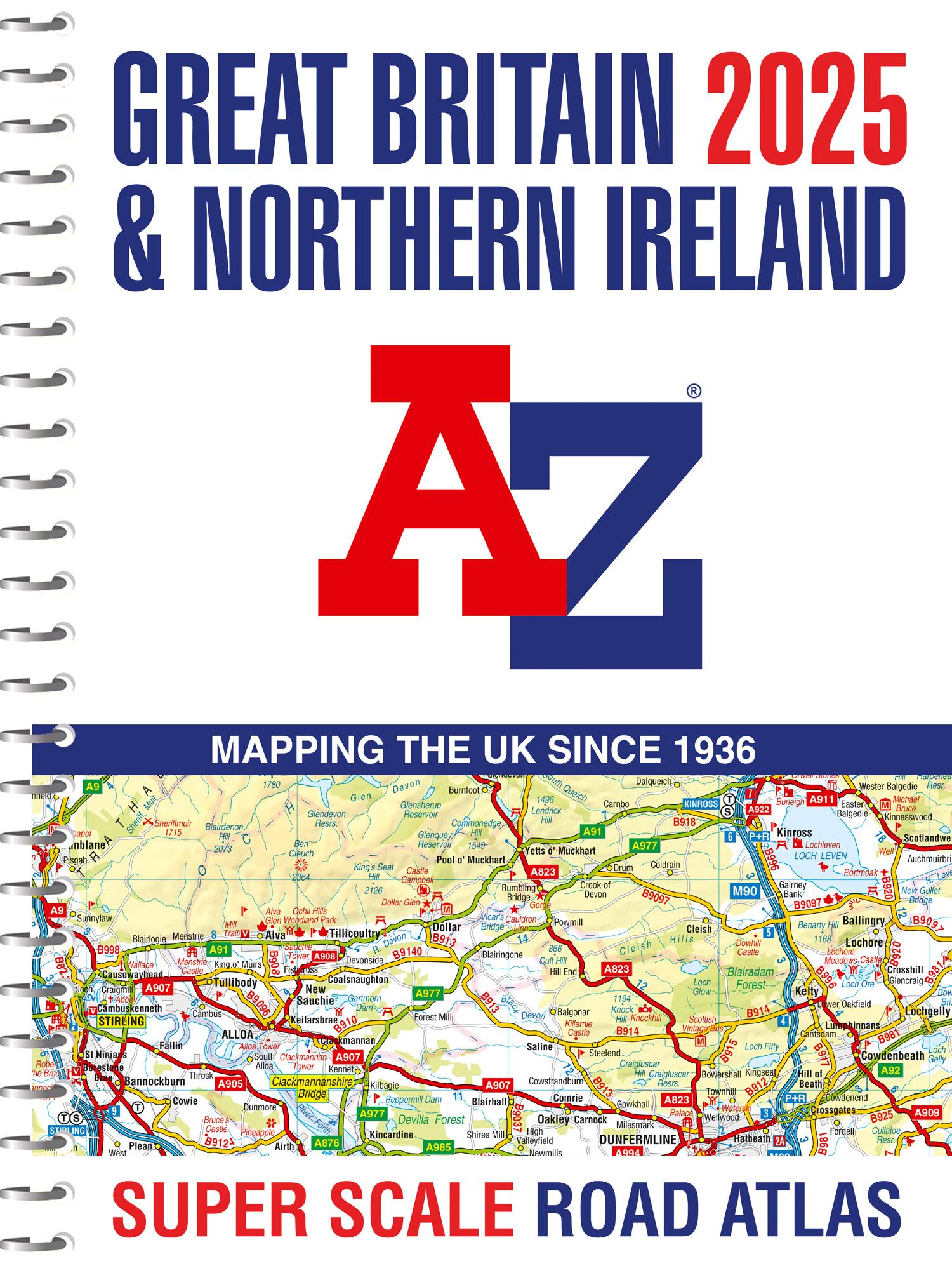 Cover: 9780008652951 | Great Britain A-Z Super Scale Road Atlas 2025 (A3 Spiral) | A-Z Maps