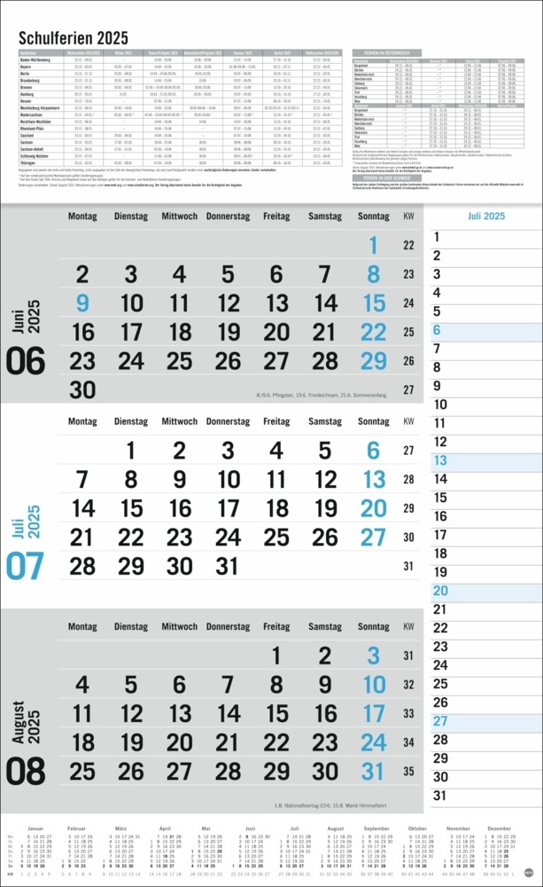 Bild: 9783756406647 | 3-Monats-Planer 2025 mit Klappfälzel mit Ferienterminen. | Kalender