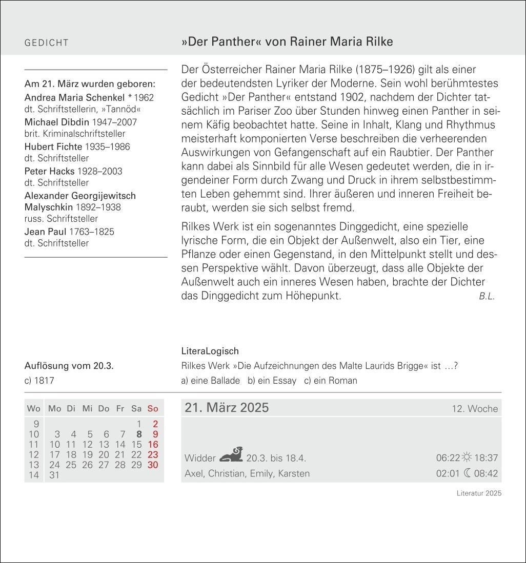 Bild: 9783840033308 | Literatur Tagesabreißkalender 2025 - Kulturkalender - Autoren,...