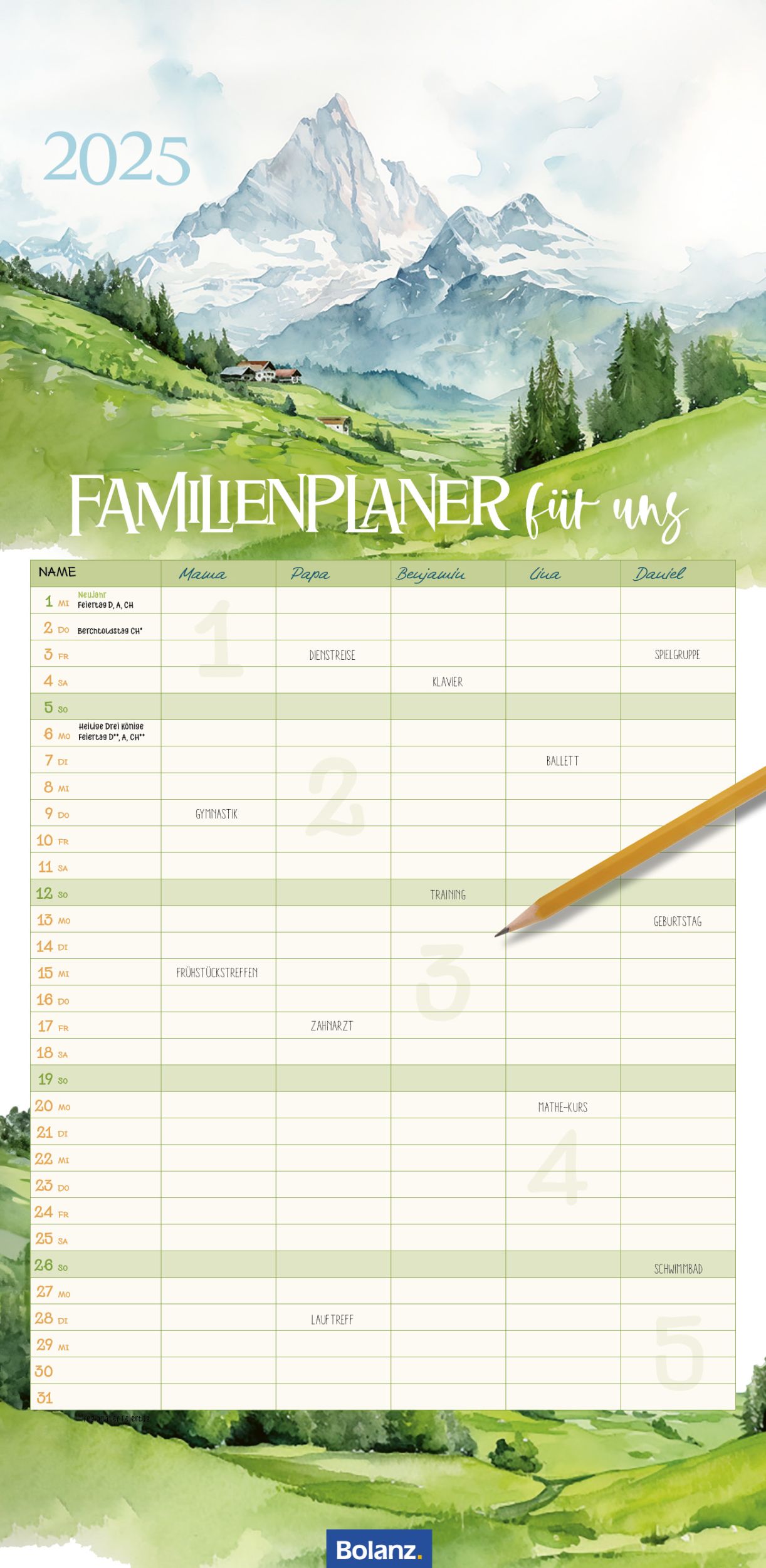 Cover: 9783866038318 | Familienplaner für uns 2025 | Maße (B/H): 22 x 45 cm, Fünfspaltig