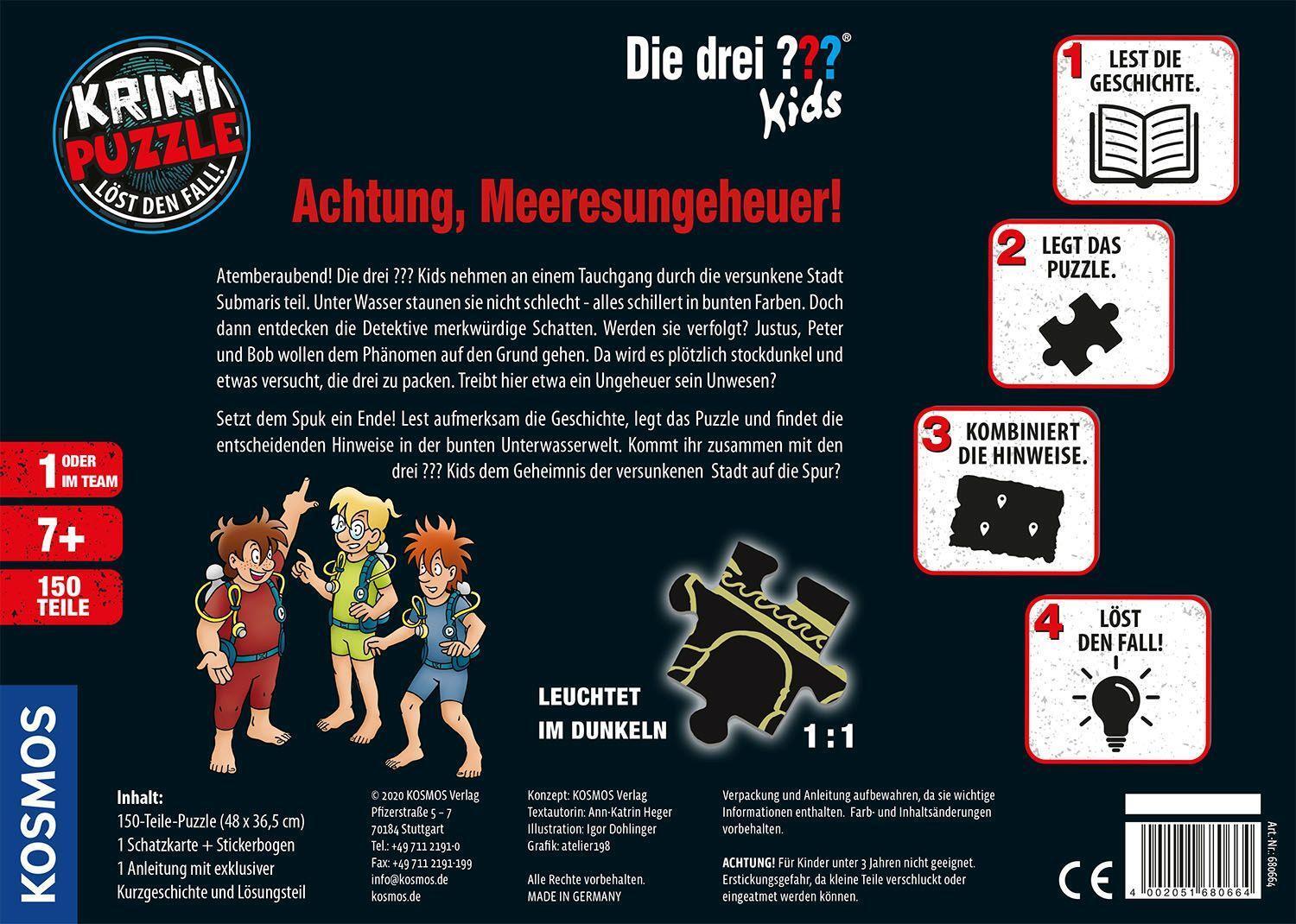 Bild: 4002051680664 | Krimi-Puzzle: Die drei ??? Kids 150 Teile - Achtung, Meeresungeheuer!