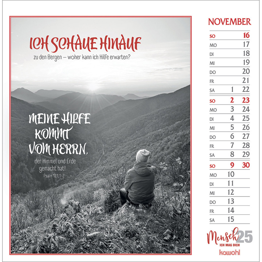 Bild: 9783754874059 | Mensch, ich mag dich 2025 | Schwarz-Weiss-Postkarten-Kalender | 13 S.