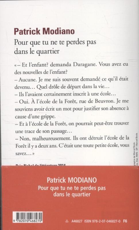 Rückseite: 9782070468270 | Pour que tu ne te perdes pas dans le quartier | Patrick Modiano | Buch