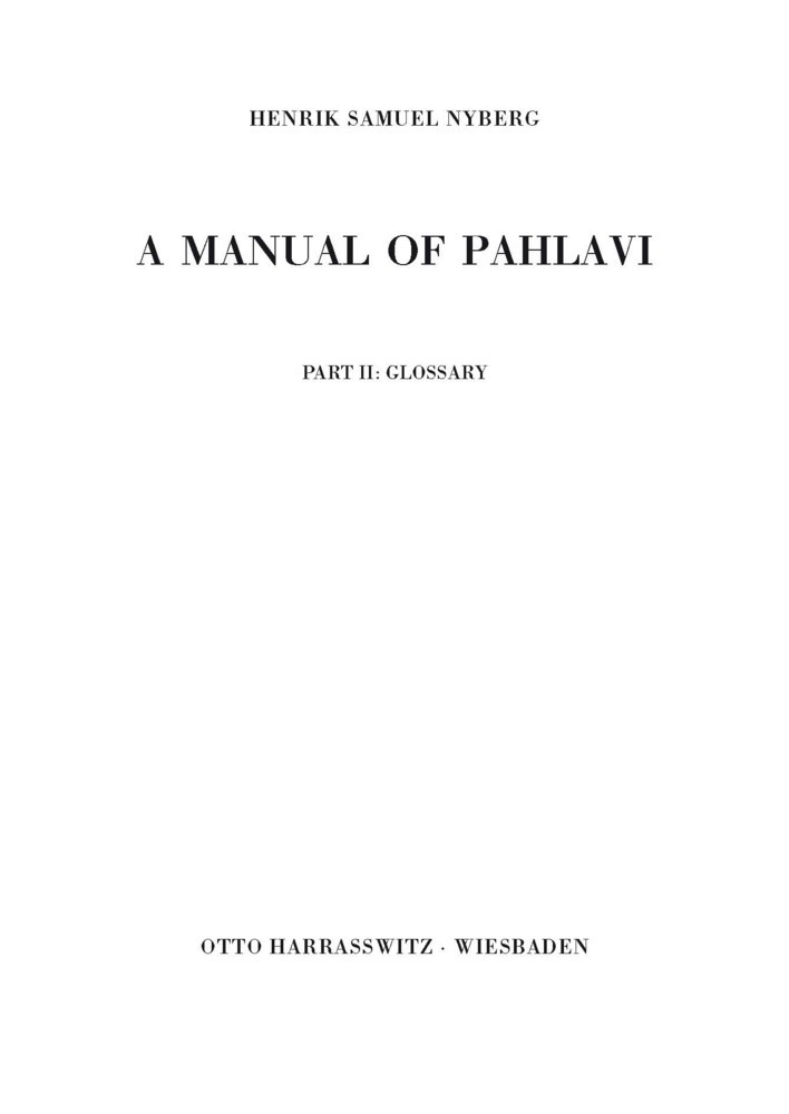 Cover: 9783447015806 | Glossary | Henrik S. Nyberg | Buch | Englisch | Harrassowitz