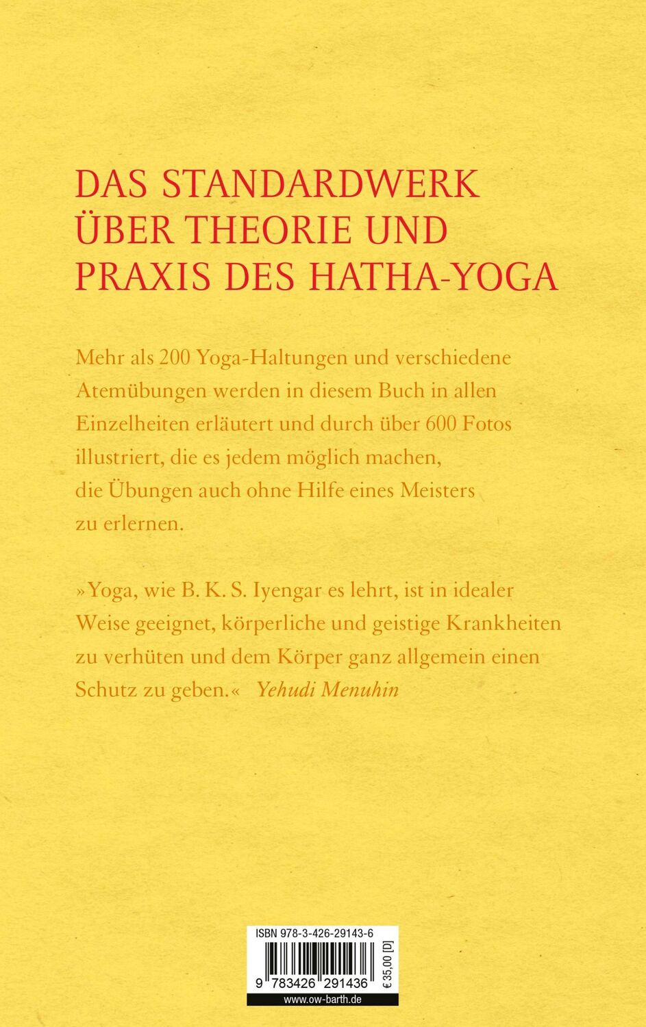 Rückseite: 9783426291436 | Licht auf Yoga | Das gundlegende Lehrbuch des Hatha-Yoga | Iyengar