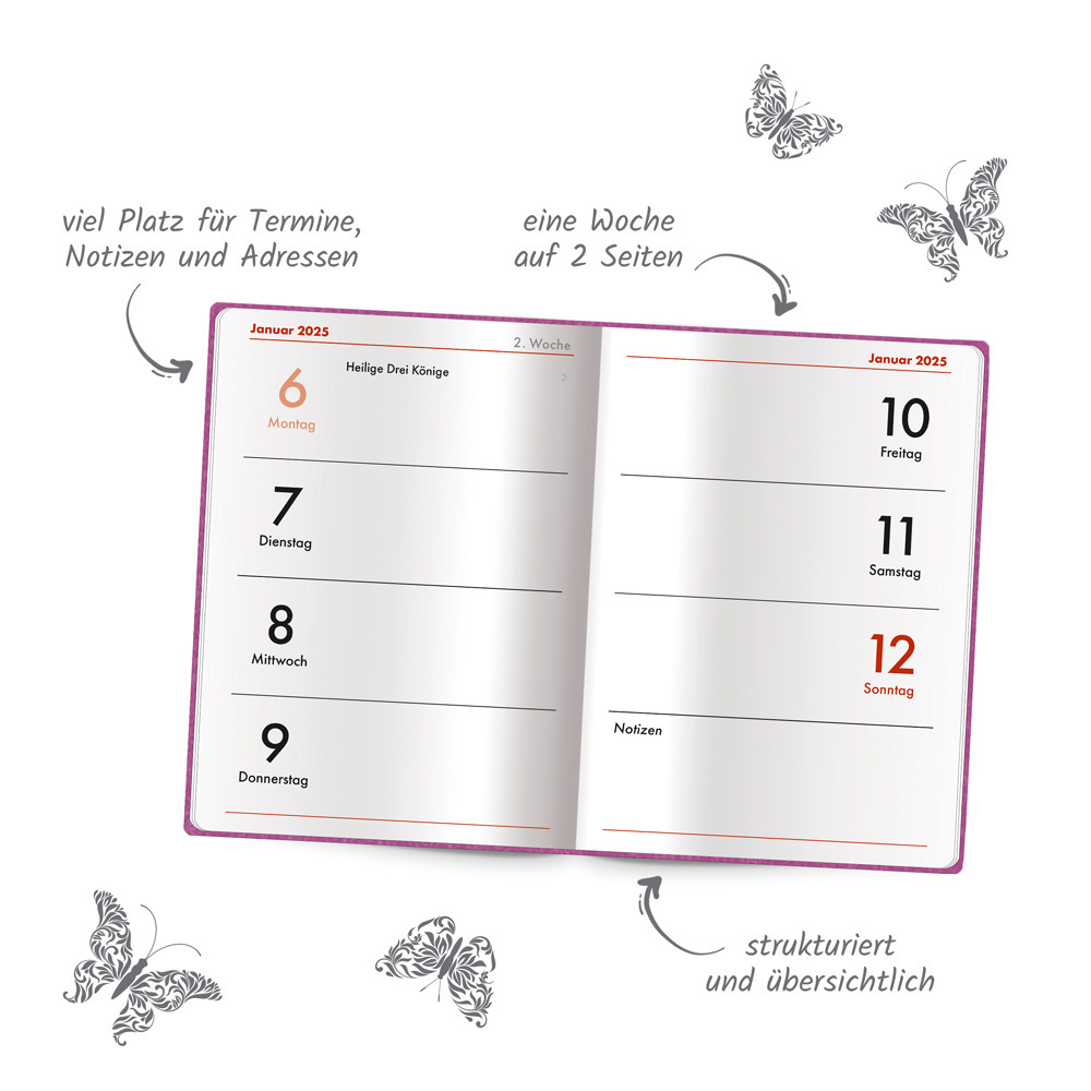 Bild: 4251901507105 | Trötsch Taschenkalender A7 Soft Touch Schmetterlinge 2025 | Co.KG