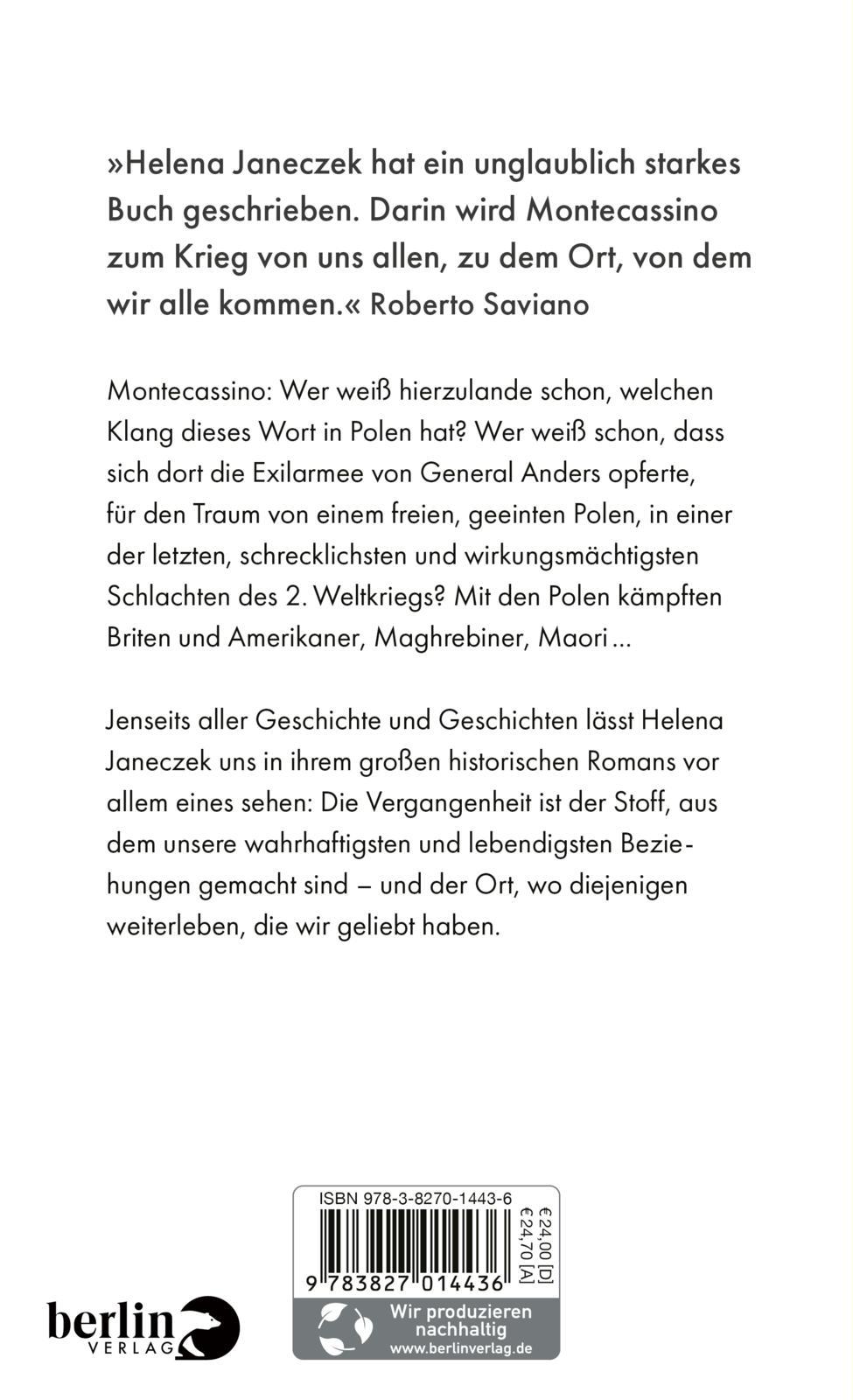 Rückseite: 9783827014436 | Die Schwalben von Montecassino | Helena Janeczek | Buch | 432 S.