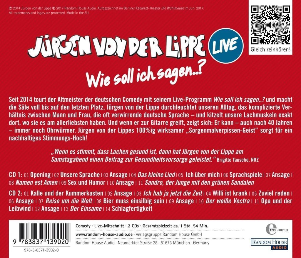 Bild: 9783837139020 | Wie soll ich sagen ... | Jürgen von der Lippe | Audio-CD | 2 Audio-CDs