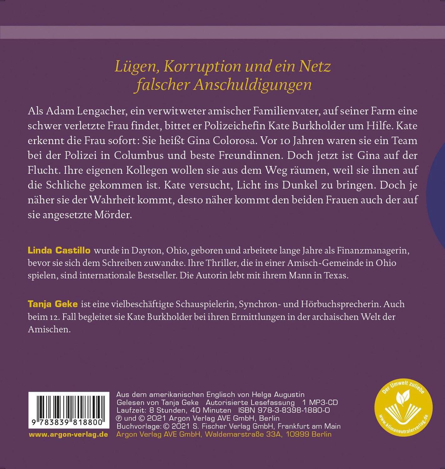 Rückseite: 9783839818800 | Dein ist die Lüge | Der neue Fall für Kate Burkholder | Linda Castillo