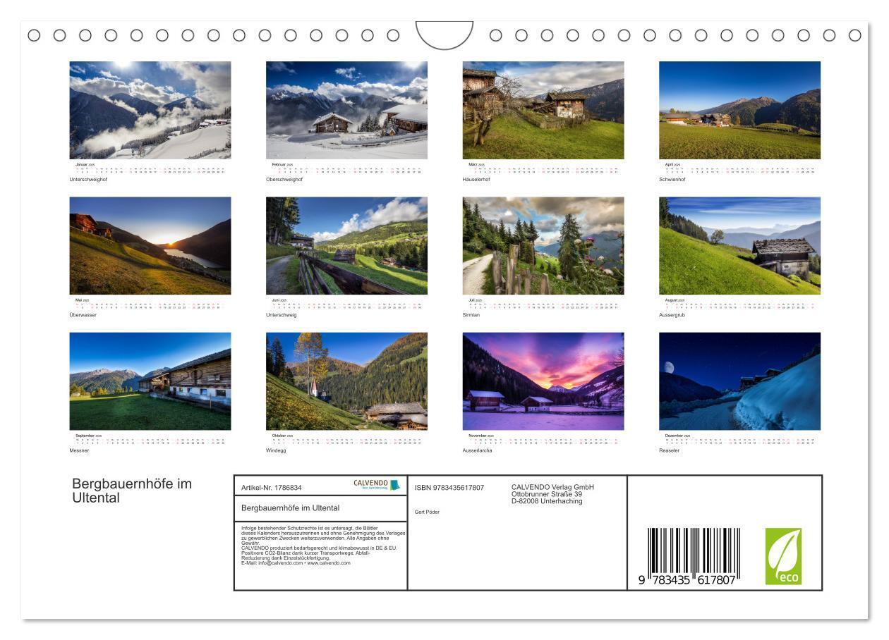 Bild: 9783435617807 | Bergbauernhöfe im Ultental (Wandkalender 2025 DIN A4 quer),...