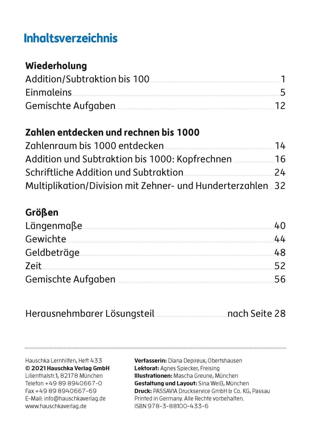 Bild: 9783881004336 | Mein Übungsheft Rechnen 3. Klasse | Diana Depireux | Broschüre | 2021